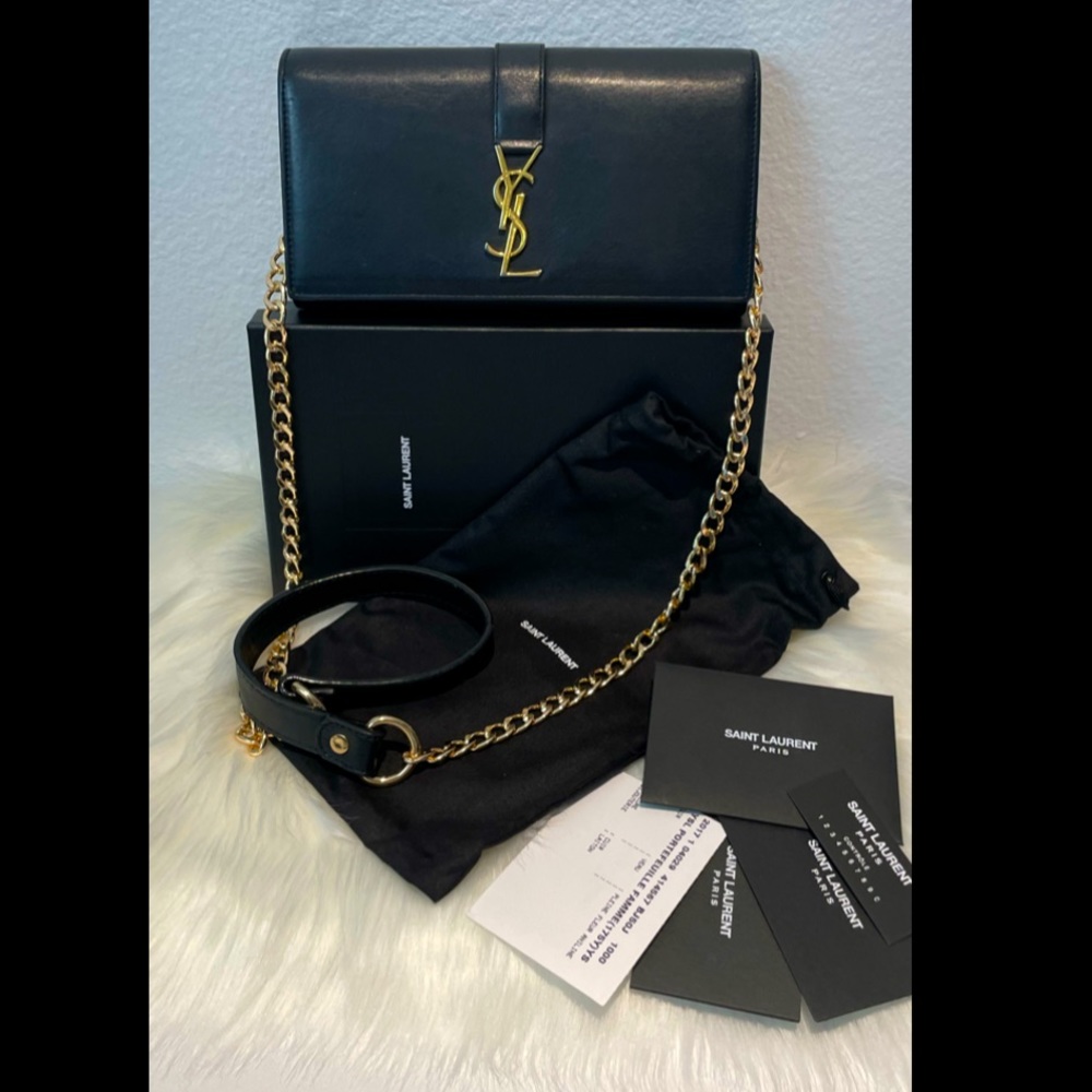 Yves Saint Laurent Black Leather Chain Shoulder Bag with Gold Hardware